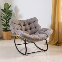GREENSAPPIRE Oversized Egg Chair – Rattan Wicker Outdoor Rocking Chair with Metal Frame, Large Garden Lounge Chair for Adults, Modern Comfortable Pa