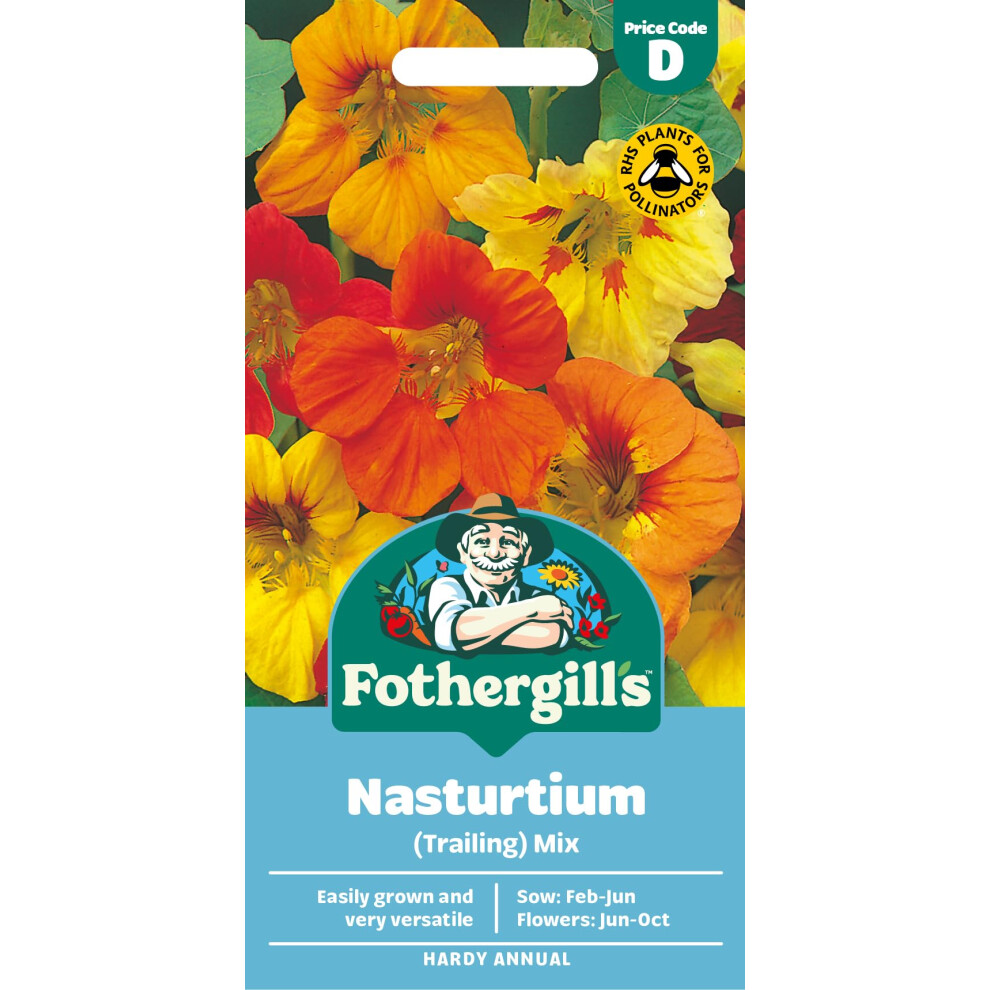 Mr Fothergill's Fothergill's Nasturtium (Trailing) Mixed Flower Seeds, 35 Seeds, Sow: Feb-Jun, Orange/Red