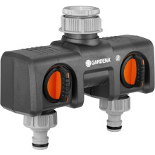 Gardena Twin-Tap Connector: Connects Two Devices to the tap, can be Used with Gardena Water Computers and timers, Water Flow can be Regulated or Swit