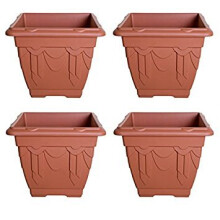 Set of 4 Terracotta Square Venetian Pot Decorative Plastic Garden Flower Planter 30cm