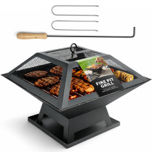 ZENO Square Fire Pit | BBQ Grill Heater 3 in 1 | Outdoor Garden Patio
