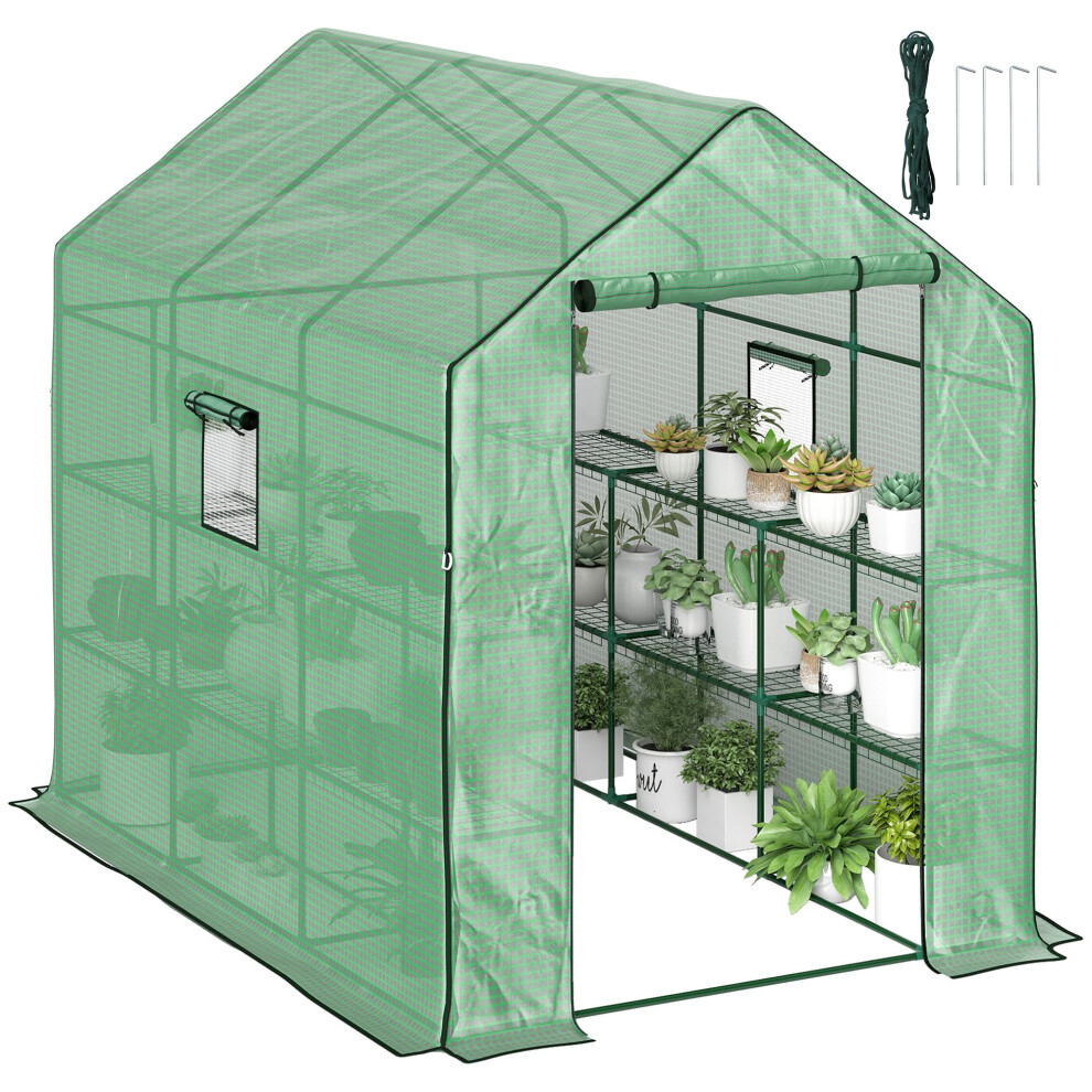 Outsunny Walk-In Greenhouse With 3 Tier 12 Shelves, Small Greenhouse