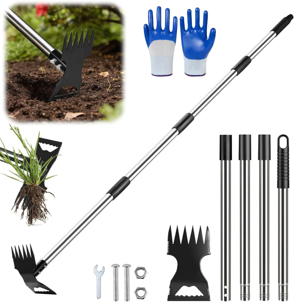 150Cm Weed Puller Tool With Long Handle, 2 In 1 Heavy Duty Manual Weed Rake And Garden Hoe, Weed Remover Gardening Tools, Weeding 69184222