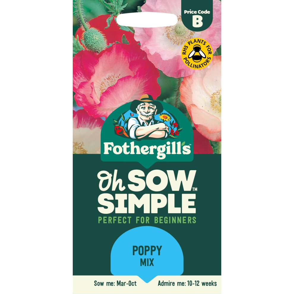 Mr Fothergill's Fothergill's Oh Sow Simple, Poppy Mix Flower Seeds, Sow: Mar-Oct, Red/Orange/Pink