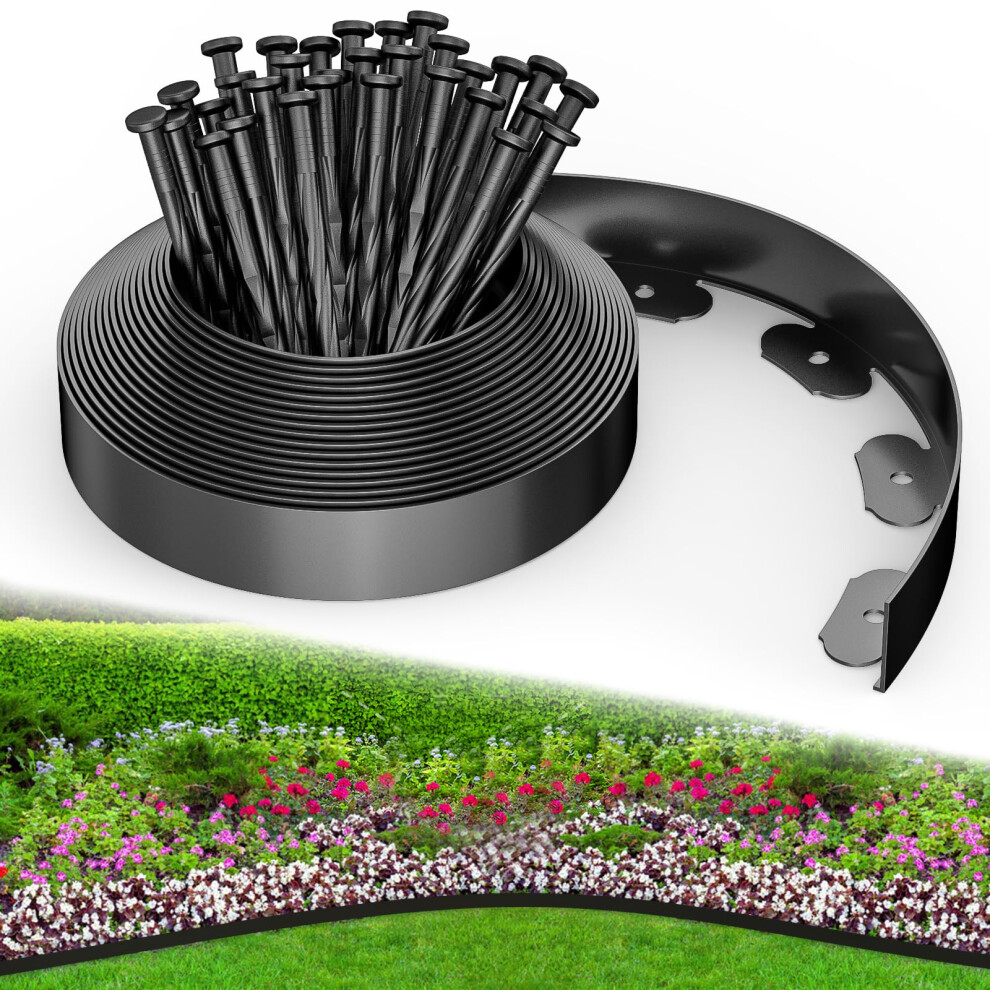 Fixmend Lawn Edging, 10M Garden Edging Border With 30 Pegs, Plastic 33908526