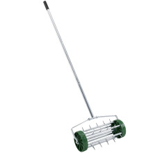 Rolling Lawn Aerator Roller with Steel Spikes, Heavy Duty Garden Soil Aerator, Manual Push Aeration Tool with 3 Piece Handle, 41x1