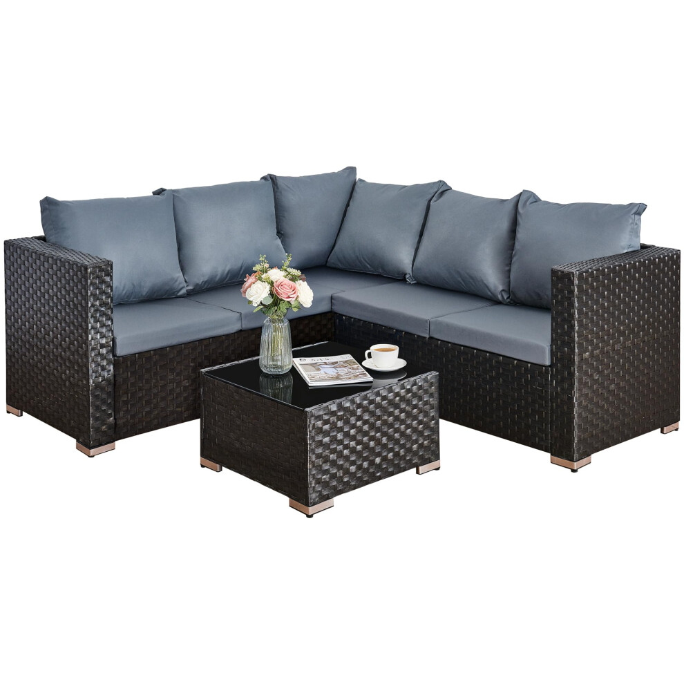 Aouxin 5 Seater Rattan Garden Furniture Set, Rattan Corner Sofa Set Grey