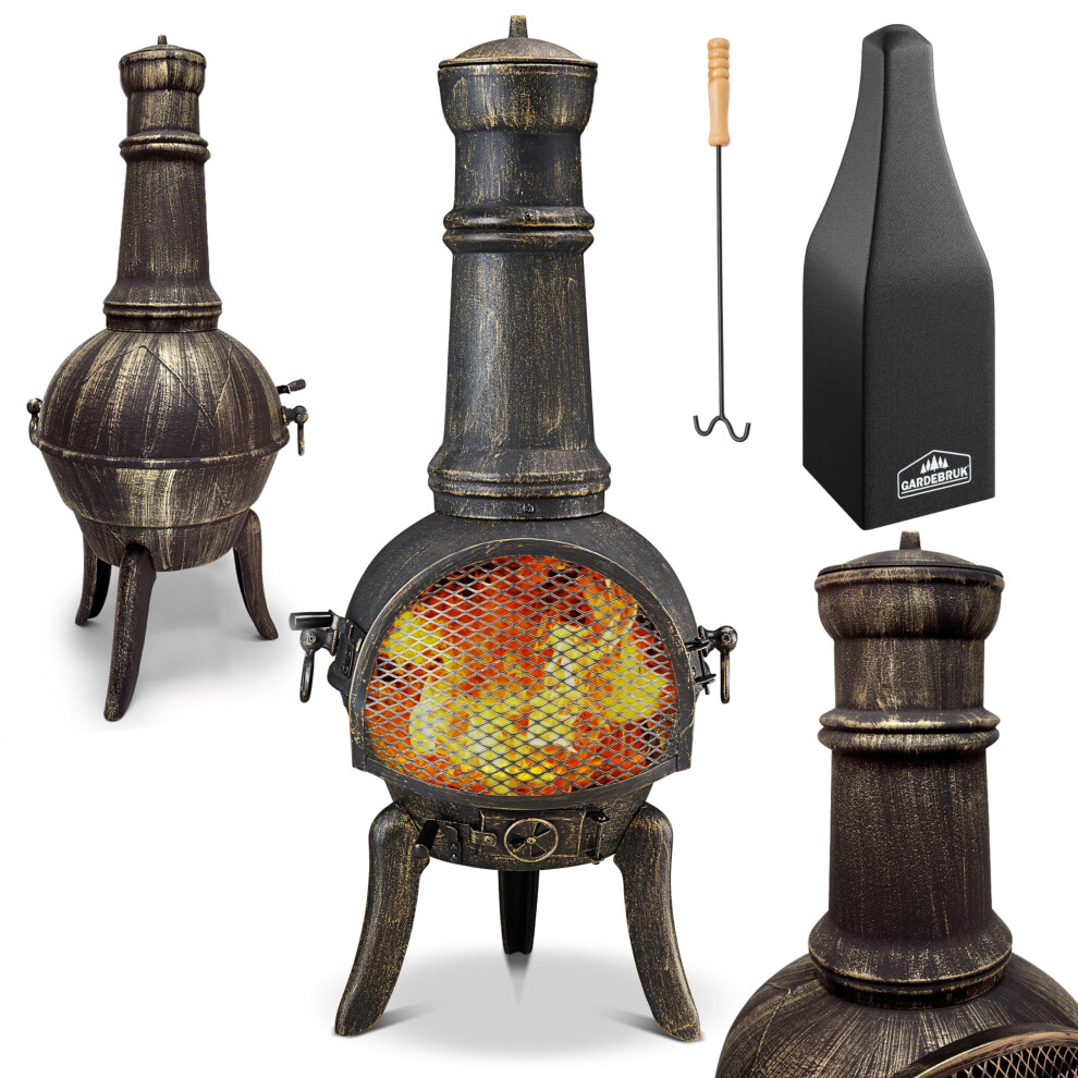 Gardebruk Cast Iron Patio Heater With Fire Guard & Fire Poker | Compatible With Kindling Wood & Fire Lighters For Wood Burners | 41799413