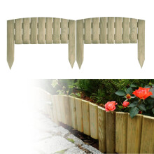 Wooden Log Panel Roll Garden Border Edging Fence Lawen Pressure Treated Fixed Picket Flower Fencing 15cm High Lawn Edging (set of 5 - length 200 cm (