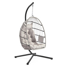 SONGMICS Outdoor Hanging Egg Chair, Foldable Removable Basket,