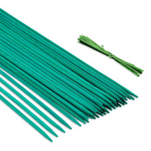 KINGLAKE 30Pcs 38cm Green Plant Support Sticks with Twist Ties, Bamboo Plant Stakes Split Canes, Floral Sticks Garden Flower Sticks for Orchid Pea Ve
