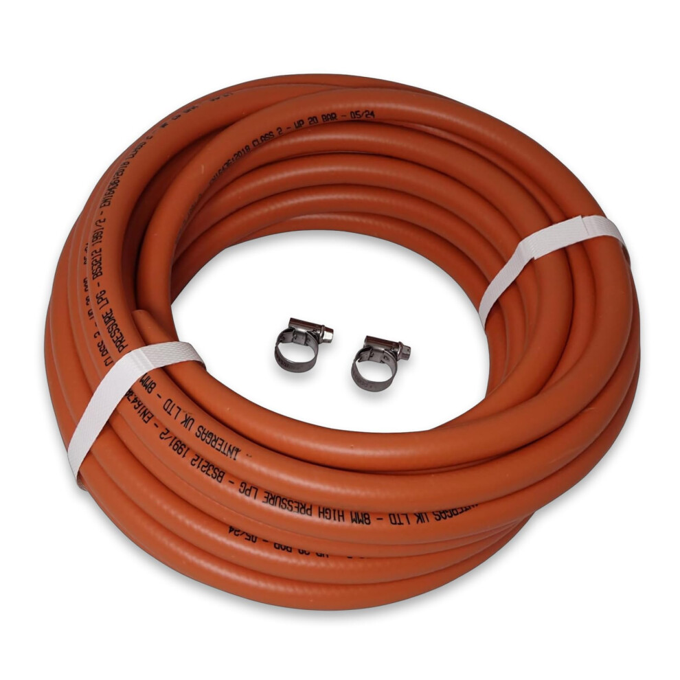 INTERGAS LPG Gas Hose Kit 8mm â Flexible High Pressure Rubber Pipe with 2 Jubilee Clips â Safe Leak-Free Hose for Propane & Butane Appliances â-image-OPC-PVJHG6C-NEW
