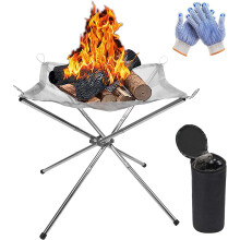 KAHEIGN Portable Outdoor Fire Pit, 42CM Foldable Stainless Steel Mesh Fire Pit Fireplace BBQ Fire Bowl for Patio Backyard Garden Camping Picnics Bonf