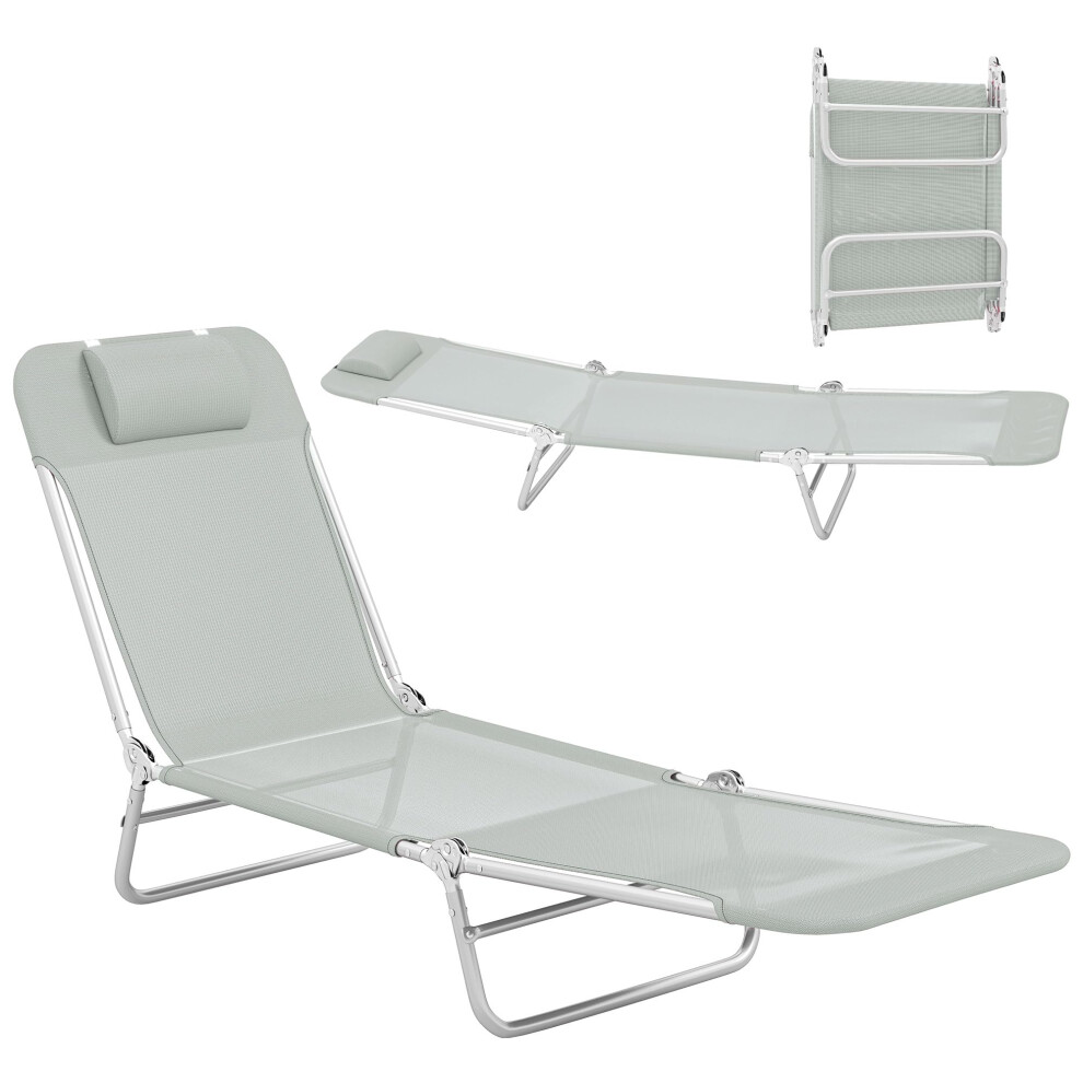 Outsunny Folding Sun Lounger For Garden, Texteline Reclining Sun Bed