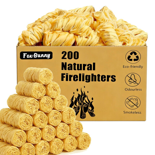 200 Firelighters - Natural Firelighters | Fast lighting & Odourless, Fire Lighte