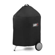 Weber Premium BBQ Cover/For 57 cm Charcoal Barbecues, Breathable Water-Resistant Fabric with UV Protection and Fastening Strap, Black, 89 x 63.5 x 68