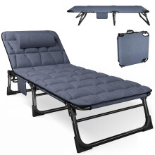 ATORPOK SHOP Foldable Sun Lounger with 4-Position Adjustable Backrest, Portable Multi-Use Camping Bed & Reclining Chaise Chair for