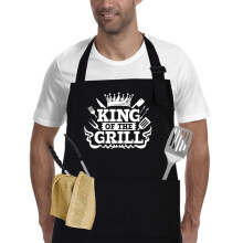 APRONPANDA King of The Grill Apron, BBQ Aprons for Men with Pockets, Christmas Gifts for Men Him Dad, Professional Cooking Chef Cotton Apron for Kitc