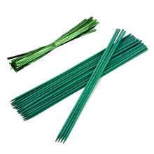 KTHZI 30 Pcs 30CM Plant Sticks Bamboo Green Support Canes Floral Wooden Stakes with 60 Split Twist Ties Metallic Sign Posting Stic