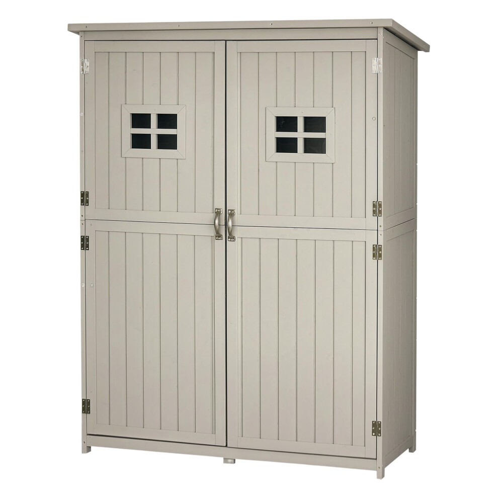 Outsunny Wooden Garden Shed With Two Windows, Tool Storage Cabinet, Grey