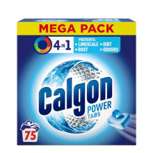 Calgon 4in1 Washing Machine Cleaner and Water Softener Tablets 75 Count Removes Limescale Residue Dirt Rust Malodours Deep Clean XL Pack Size