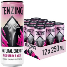 TENZING Natural Energy Drink Plant Based Vegan Gluten Free Drink Raspberry Yuzu 250ml Pack of 12 Packaging may vary