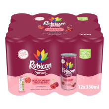 Rubicon Spring 12 Pack Black Cherry Raspberry Sparkling Spring Water with Real Fruit Juice Natural Flavours Only 9 Calories 12 x 330ml Multipack