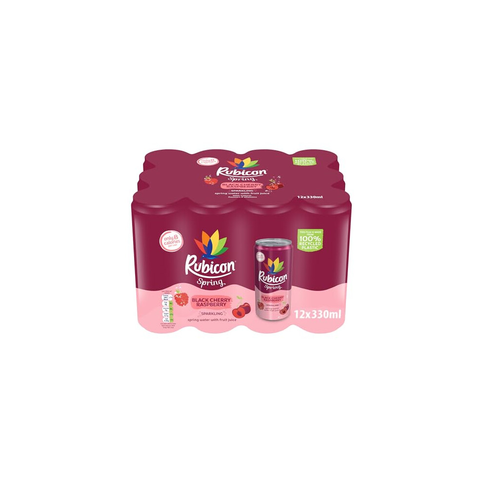 Rubicon Spring 12 Pack Cherry Raspberry Sparkling Spring Water With Real Fruit Juice Natural Flavours Only 9 Calories 12 X 330Ml Multipack Black