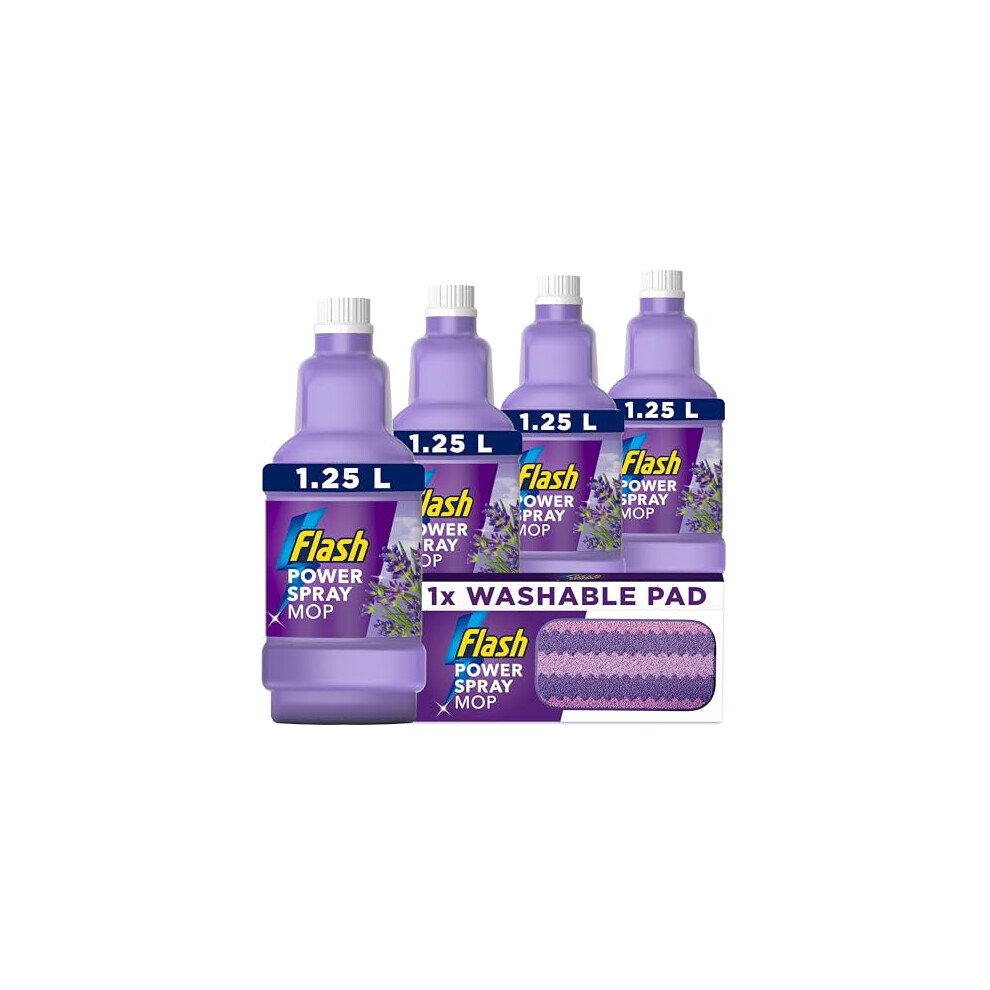 Flash Power Spray Mop Refills Bundle Value Pack Refill Liquid 5 Litres 125 L X 4 1 Washable Pad Lavender