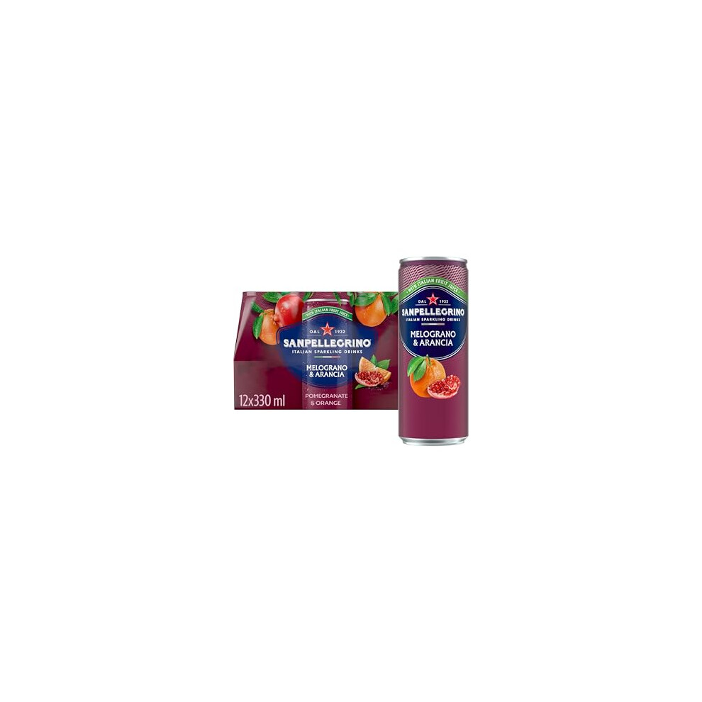 San Pellegrino Italian Sparkling Drinks Tastefully Sparkling Pomegranate Canned Soft Drink 12 X 330Ml 68 Kcals Per Can Light/Orange