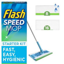 Flash Speedmop Floor Cleaner Starter Kit Fast Easy and Hygienic 1 Handle 8 Wet plus 16 Dry Refills Trap and Lock Daily Dirt Grease and Grime Without
