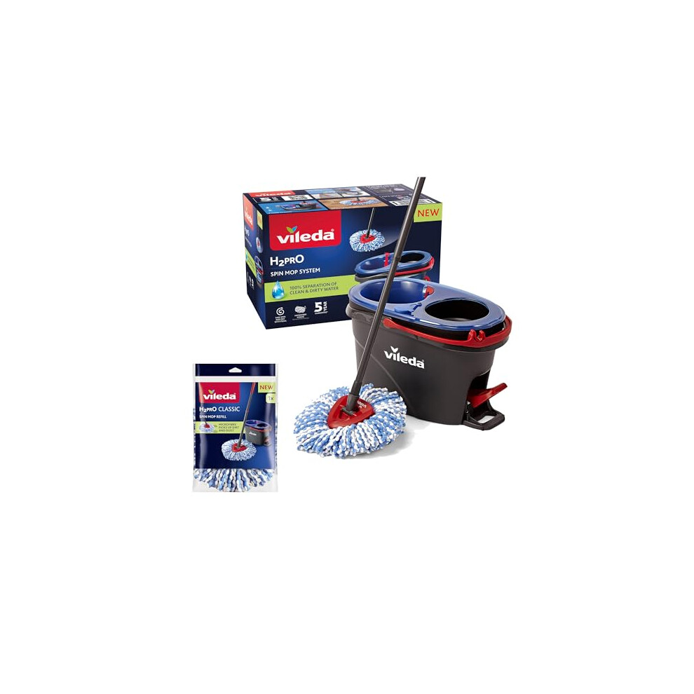 Vileda Bundle Of H2pro Spin Mop System And 1 X H2pro Refill Mop Head Replacements Mop Separates Clean And Dirty Water Effortless Wringing Microfi