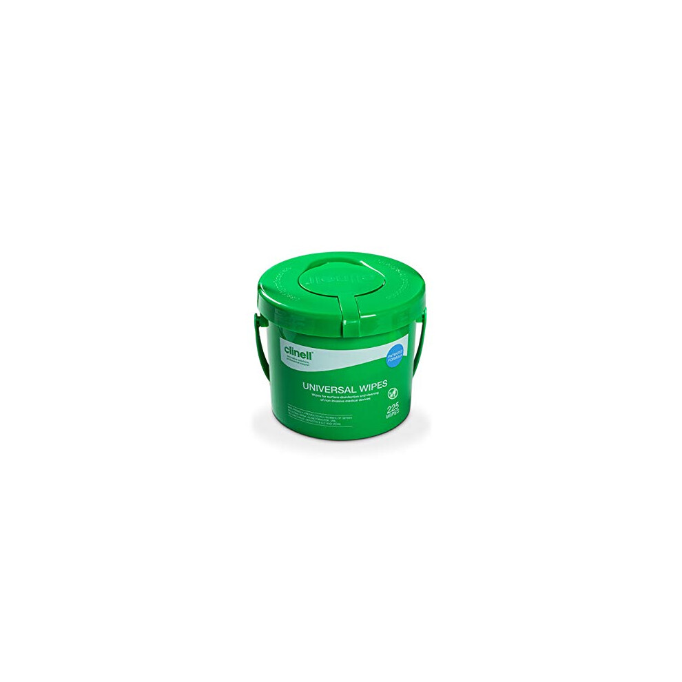 Clinell Universal Cleaning And Disinfectant Wipes Bucket Pack Of 225 Multi Purpose Wipes Kills 9999 Of Germs Effective From 30 Seconds