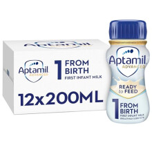 Aptamil Advanced 1 First Infant Baby Milk Ready to Use Liquid Formula from Birth 200ml Pack of 12
