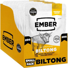 Ember Beef Biltong Original 250g High Protein Meat Jerky Snack Ready to Eat Low Fat No Added Sugar Keto No Artificial Colours or Flavours Box of