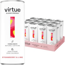 Virtue Yerba Mate Natural Energy Drink Sugar Free Zero Calories Vegan Keto Friendly Gluten Free 12 x 250ml Strawberry Lime