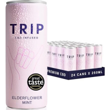 TRIP CBD Drink Sparkling Elderflower Mint Fizzy Drink Low Calorie Vegan Pack of 24 x 250ml