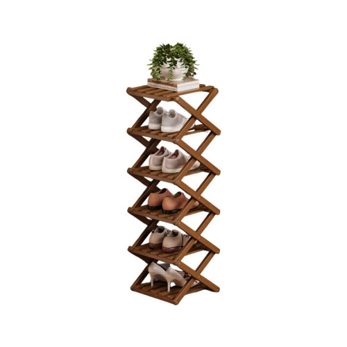 High Capacity Folding Shoe Organizer Shelf Holder-6 tea brown