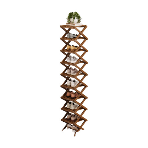Foldable Shoe Storage Rack High Capacity Holds Up-10 tea brown