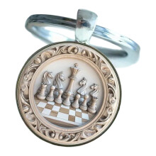 Fashionable Round Glass Alloy Keychain Featuring Architectural