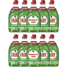 Fairy Original Washing Up Liquid 10 Pack 320ml Bottles Powerful Grease Cutting Concentrated Dishwashing Liquid Long Lasting Suds Fresh Scent Gentle