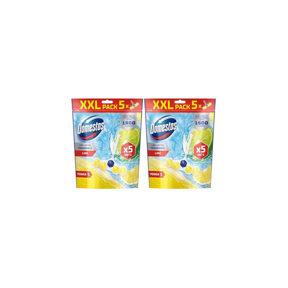 Domestos Power 5 Lime Toilet Rim Blocks Toilet Freshener With A Longlasting Fragrance Clean And Freshen For Up To 300 Flushes 5X 50 G Pack Of 2
