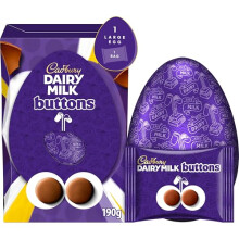 Cadbury Dairy Milk Buttons Chocolate Easter Egg Includes 1 Large Egg and 1 Chocolate Bag 190 g Pack of 1