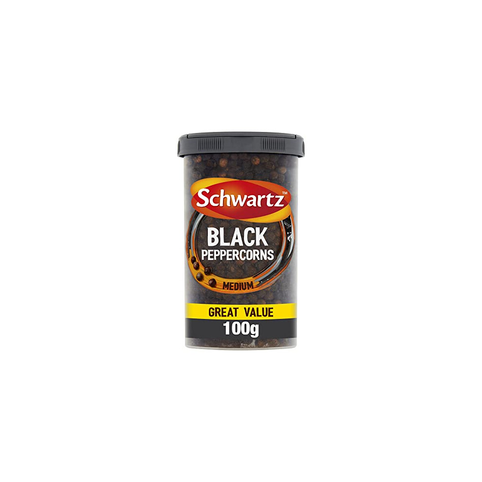 Schwartz Medium Peppercorn Drum 100 G Mild Heat Spicy Kick And Hot Biting Flavour Deep Zesty Flavour And Distinctive Aroma Perfect For Mari Black