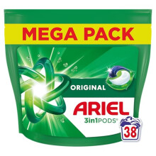 Ariel 3in1 PODS Washing Liquid Laundry Detergent Capsules 38 Washes Original Stain and Odour Removal in 1 Wash Fast Dissolving Even In Cold