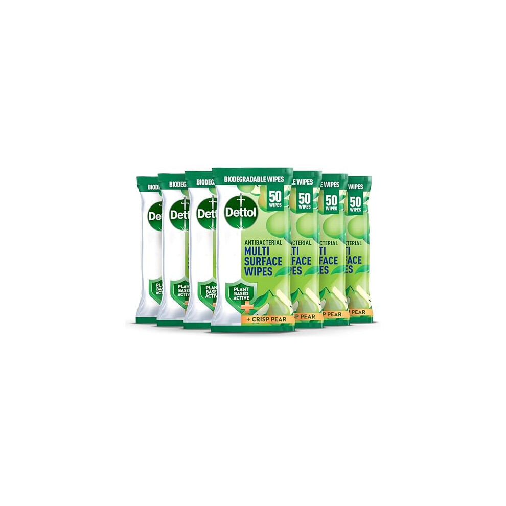 Dettol Antibacterial Multi Surface Cleaning Wipes Crisp Pear 350 Wipes 50 X 7Pck Plantbased Disinfectant Biodegradable Kills 999 Percent Of Germs