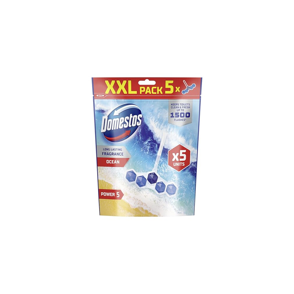 Domestos Power 5 Ocean Toilet Rim Blocks Toilet Freshener With A Longlasting Fragrance Clean And Freshen For Up To 300 Flushes 5X 50 G