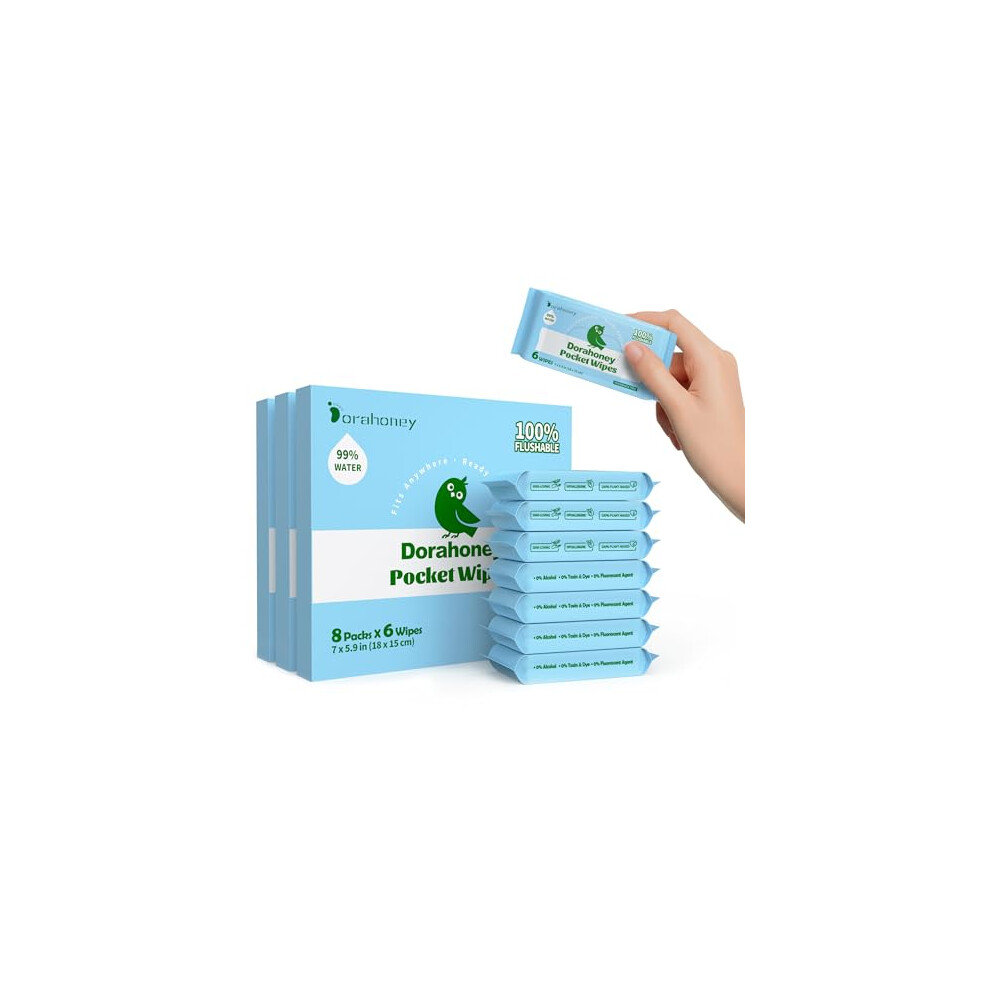 Dorahoney Mini Flushable Wet Wipes Travel Size 99 Water Unscented Hypoallergenic For Adults Kids And Baby Care With Sensitive Skin Pocketsized Tra