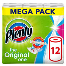PLENTY Kitchen Towel 12 White Rolls 1200 Sheets of Kitchen Roll 2Ply Tissue