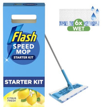 Flash Speedmop Wet Mop Floor Cleaner Starter Kit For Cleaning Floors With Scrubbing Action Includes 1 Handle 6 Wet Refills